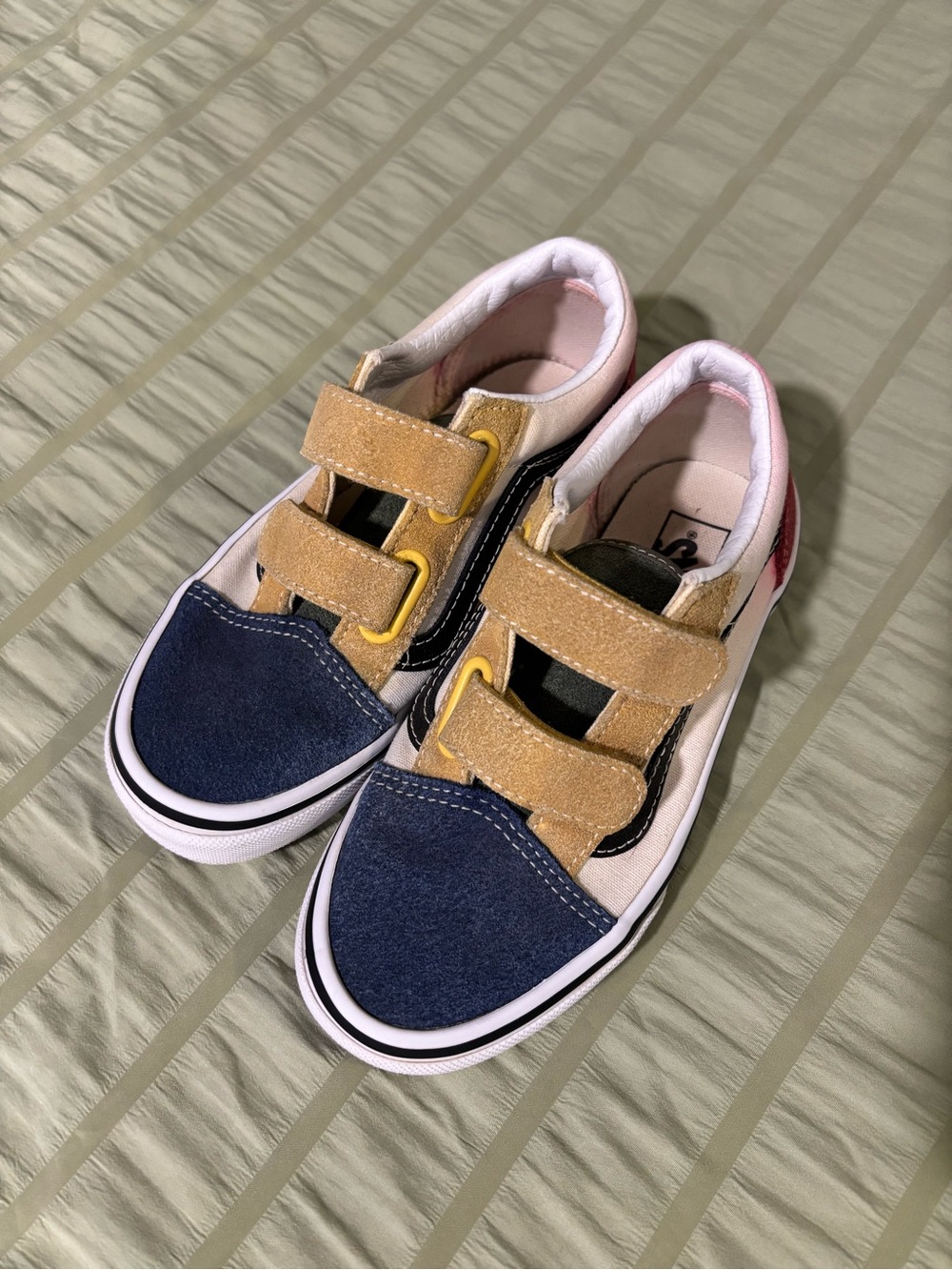 Vans Kids Navy, Tan & Yellow Velcro Skate Sneakers